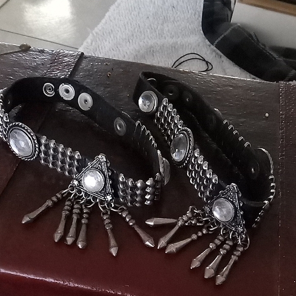 Accessories - Boho Black Leather Silver Boot Chain .